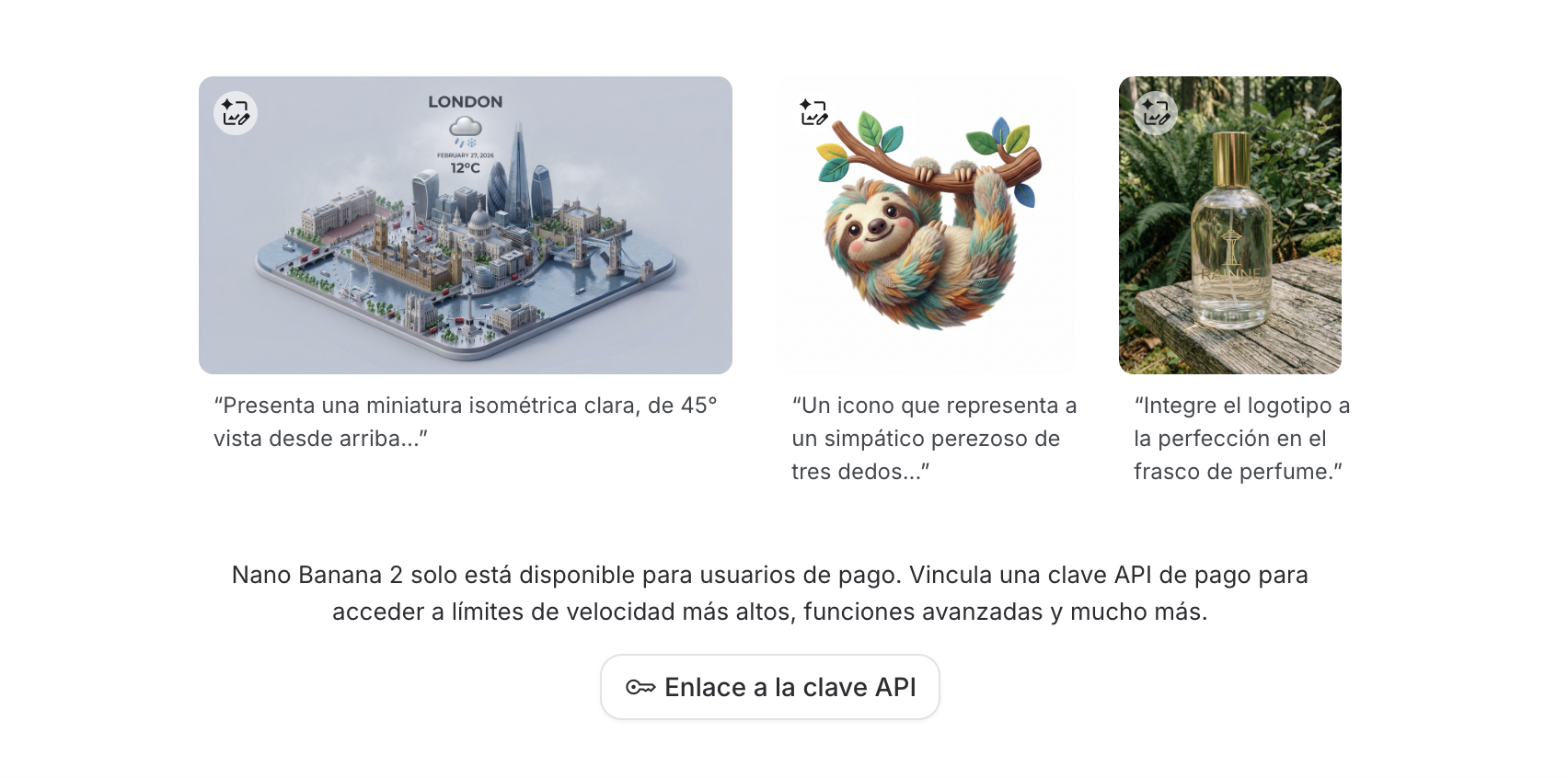 Pantalla de configuración de API key en Gemini Nano Banana